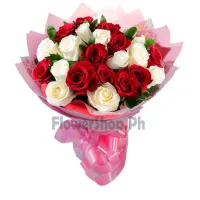 buy 24 red and white roses bouquet in philippines