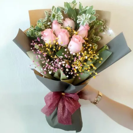 send half dozen pink roses in bouquet to philippines