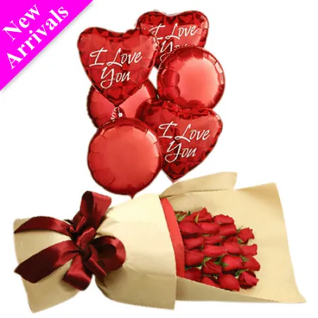 24 Red Roses & 6 Pcs Love you Balloon