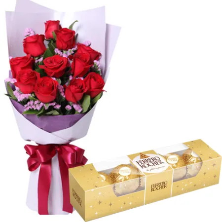 12 Roses with Ferrero Chocolate Box