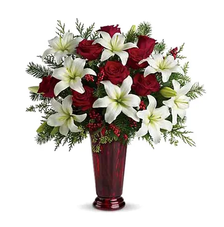 send lilies with red rose in vase to philippines