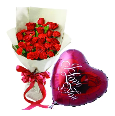 24 pcs Roses & 1 Pcs love u Balloon