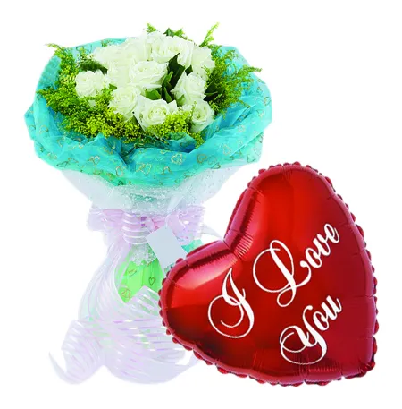 12 pcs White Roses & Love You Balloon