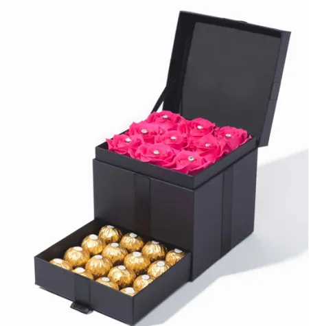 12 Pink Roses with 12 Ferrero Chocolates in a Box