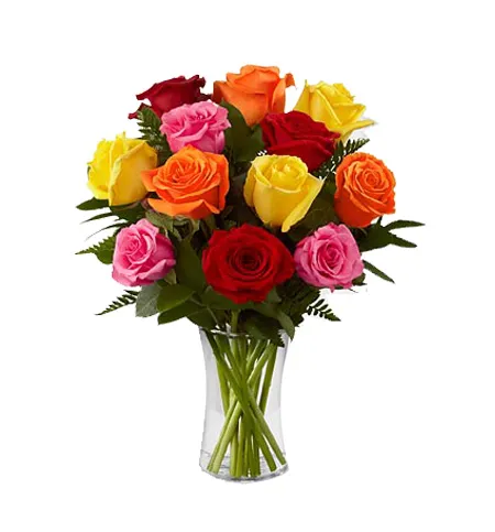 Send 12 mix color roses in vase to philippines