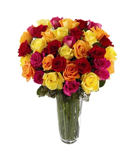 send  24 mix color roses vase in philippines