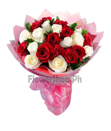 buy 24 red and white roses bouquet in philippines